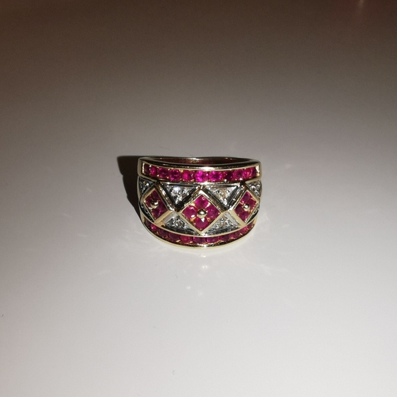 14K Designer Ruby and Diamond Cigar Band Ring - Picture 6 of 9